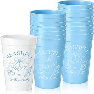 Yungyan 20 Pcs 12 oz Bachelorette Party Plastic Cups Reusable Drinking Cups Bridal Party Supplies for Wedding Bridal Bridesmaids (Seashell Bell,Blue)