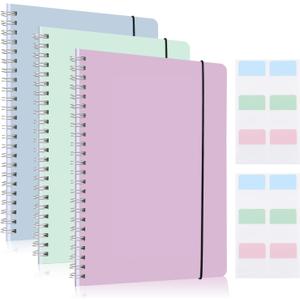 3 Pcs Spiral Notebook 5.9x8.3, 140 Pages Small Notebook for Women A5 College Ruled Journals Cute Notebooks with Large Pockets and Index Stickers for Home School Office UsePurple, Green, Blue