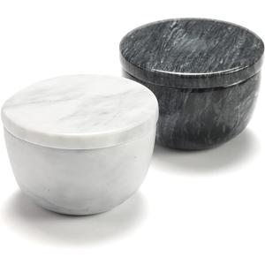 jalz jalz Marble Salt and Pepper Box Set with Spoons and Lid, Salt Cellar Salt Keeper Container, Black and White, Large Capacity 10 Ounce Bowl, 4 inch Diameter, 2.8 inch Height