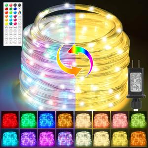 Rope Lights Outdoor Color Changing, 33ft Warm White Rope Lighting 100 LED String Lights Plug in with Remote, 30 Colors Rope Light for Indoor Garden Patio Camping Room Landscape Tree Christmas Dcor