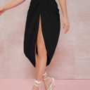 WDIRARA Women's Skirts Split Thigh Front Satin Skirt High Waist Ruched Zip Back WrapMidi Skirt (Black) XXL