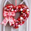 Alupssuc 14" Inch Valentine Heart Wreath with Bowknot and Lights by Battery Operated for Front Door Wall Windows Valentine's Day Wedding Party Romantic Decorations, Gifts for Her/Him/Women/Men, Red