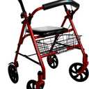 Healthline Trading Walker Rollator with 7.5" Four Wheels Fold Up Removable Back Support, Red