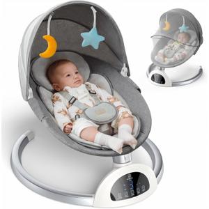 BIMUVA Baby Swing, Electric Baby Swing for Infants to Toddler, Bluetooth Baby Rocker with Music Speaker, Protable Bouncer for Baby, 5 Sway Speeds 3 Seat Positions, Remote Control for Indoor, Boy, Girl