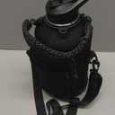 Insulated Water Bottle 64oz - w/Paracord Handle, Straw & Spout Lids, Carrier Bag, Half Gallon Sport Stainless Steel Water Flask Jug, Thermo Mug Double-wall Vacuum Water Bottle (Black)