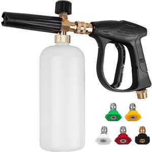 Clatoon Pressure Washer Short Gun, Foam Cannon with 1/4 Inch Quick Connector, Power Washer with 5 Pressure Washer Nozzle Tips, M22-14 mm Inlet Connector