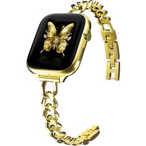 Slim Gold Chain Watch Bands Women Elegant Compatible with Apple Watch Band 42mm(S3/2/1) 44mm 45mm 46mm 49mm Adjustable Metal Strap Link Bracelet for iWatch Series 10/9/8/7/6/5/4/3/2/1/SE(No Case)