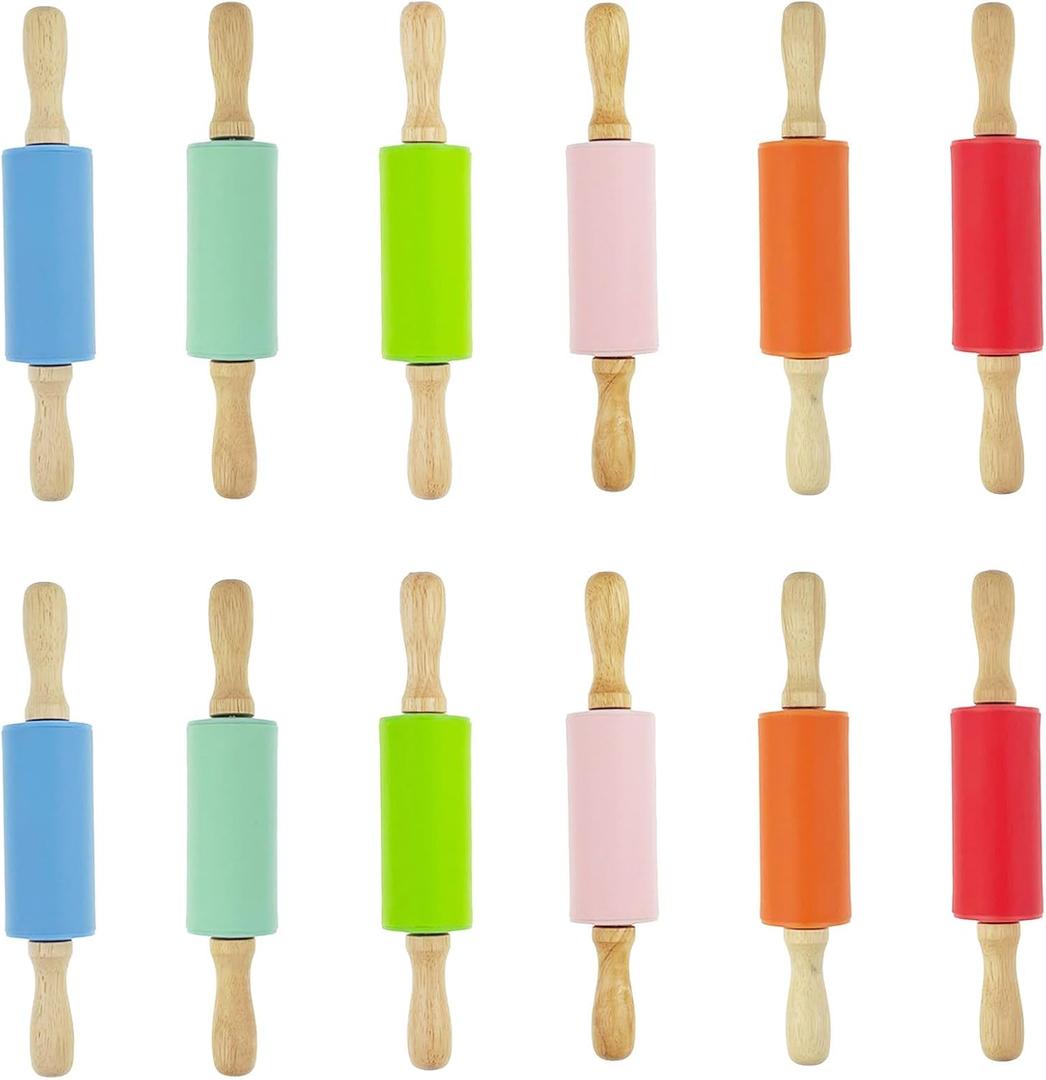 12 Pack Mini Small Rolling Pin 9 Inch Kids Rolling Pin Wooden Handle for Home Kitchen