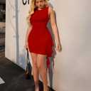 BEAGIMEG Women's Sexy Bodycon Sleeveless Ruffle Mesh Club Cocktail Party Mini Dress (Black, M)