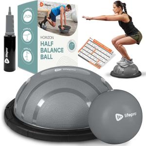 Lifepro Half Balance Ball Trainer - Stability Ball for Exercise, Full-Body Workouts, Home Gym, and Physical Therapy - Horizon Balance Ball Half Non-Slip Equipment for Balance Training (Gray)