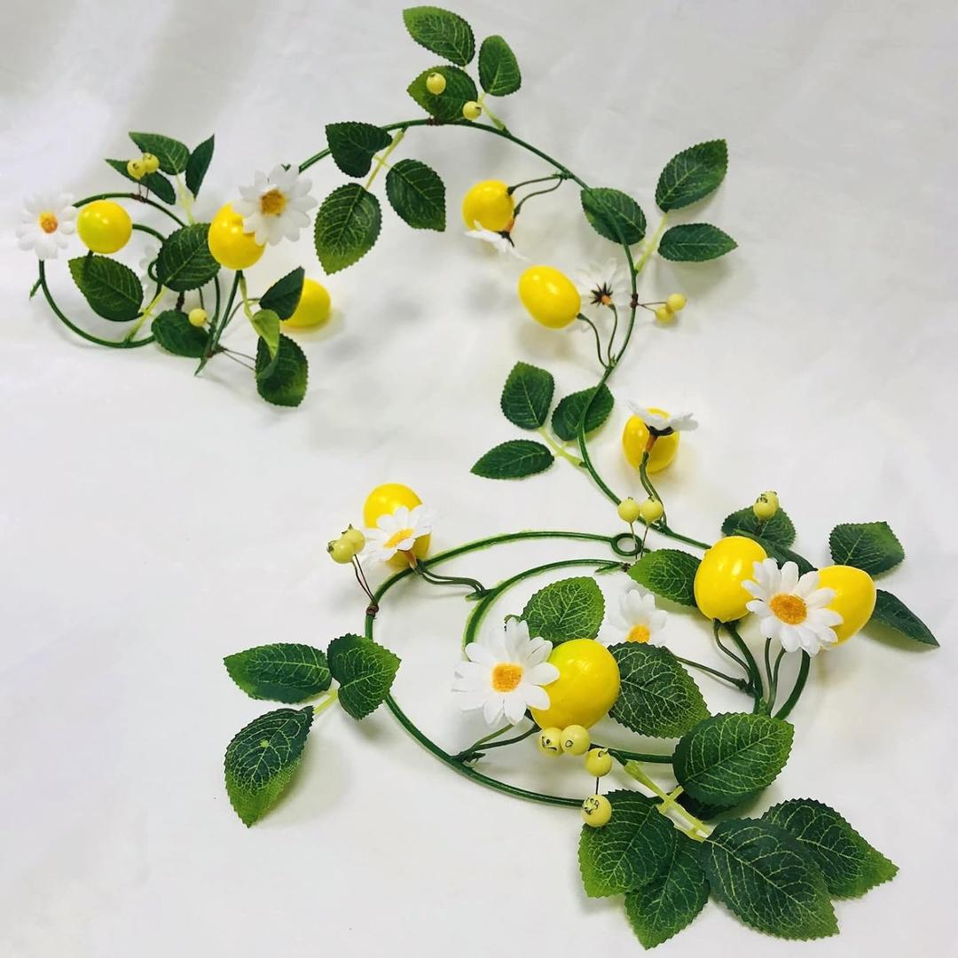 Artificial Lemon Berry Garland, Fake Lemon Vine Plants Hanging White Flowers Faux Fruit Lemon Berries Wreath for Wedding Home Garden Office Hotel Party Craft Art Decoration (1, Yellow Lemon)