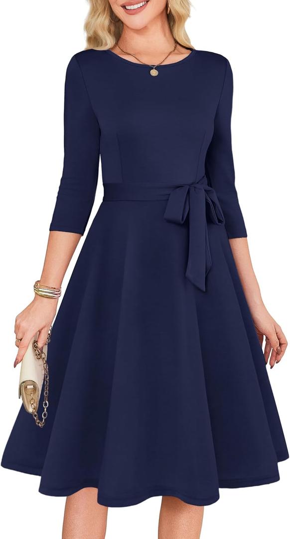 RUMIA Women's Cocktail Dresses 3/4 Sleeve Formal Vintage Wedding Guest Dress  (Blue, M)