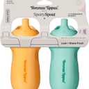 Tommee Tippee Insulated 9oz Sporty Spout Toddler Water Bottle, No Spill, Sippy Cups for Toddlers 1-3, Two-Piece Valve Helps Stop Spills, Light Blue & Orange, BPA Free, Pack of 2