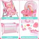 deAO Baby Doll Stroller Crib Bed Nursery Role Play Set Baby Doll Accessories and Play Mat,Travel Cot,Bouncer,Foldable Stroller and Travel Bag Birthday for Girls Boys Kids
