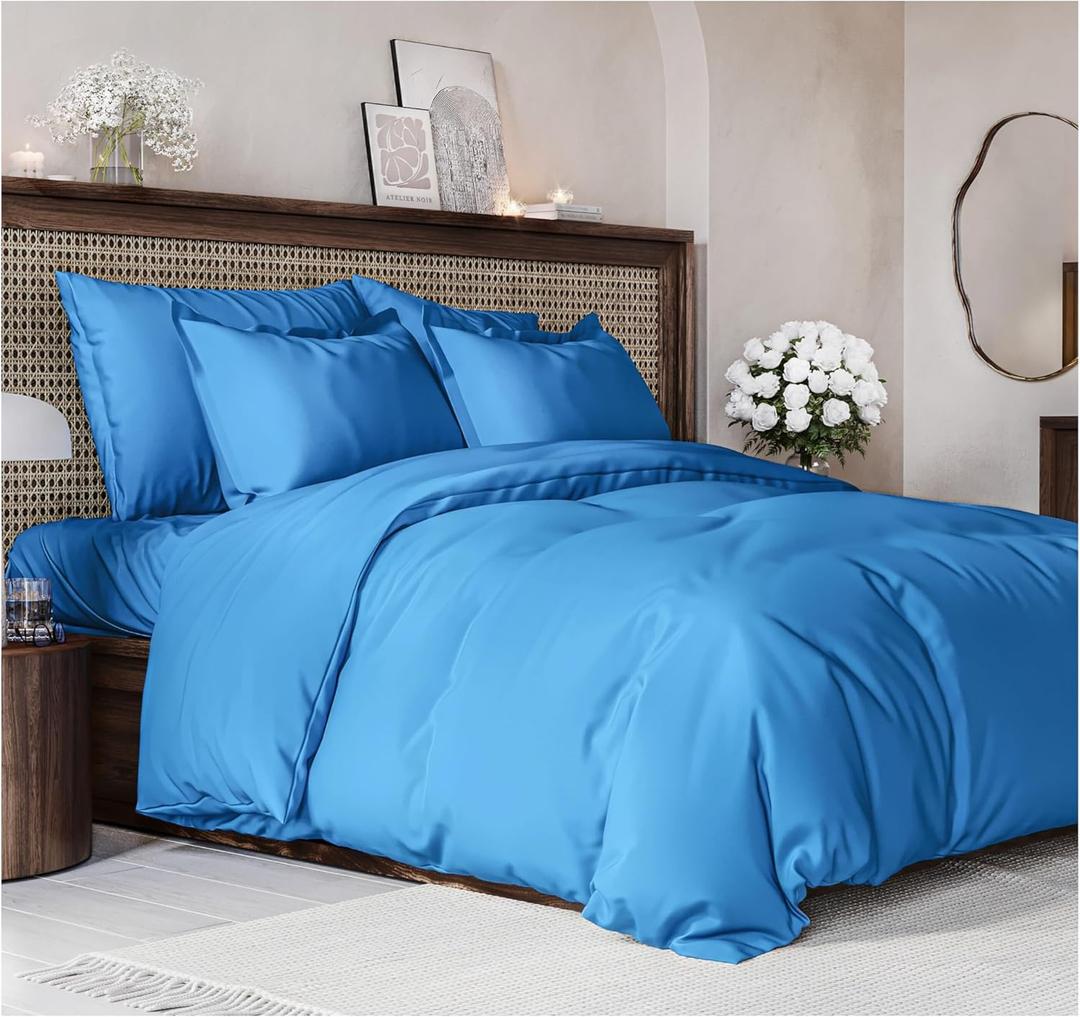 Duvet Cover Full Size Set - Extra Soft Full Size Duvet Cover 80 x 90 with 2 Pillow Shams - Hotel Luxury Easy Care and Fade Free w/ Zipper Closures & Ties - Comfy Breathable Bedding Set (Royal Blue)