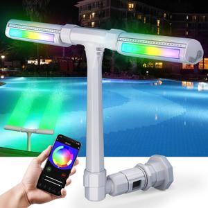 Pool Fountain for Inground and Above Pools: Adjustable Dual Sprayer Waterfall Sprinkler with 16 Color LED Lights for Cooling and Swimming Outdoor