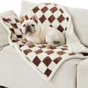 LE SURE Waterproof Dog Blanket for Medium Dogs - Washable Double Sided Dog Blankets with Warm Jacquard Shag and Soft Sherpa Fleece, Pet Cat Blanket for Couch Protection, 3D Textured Checks, Brown