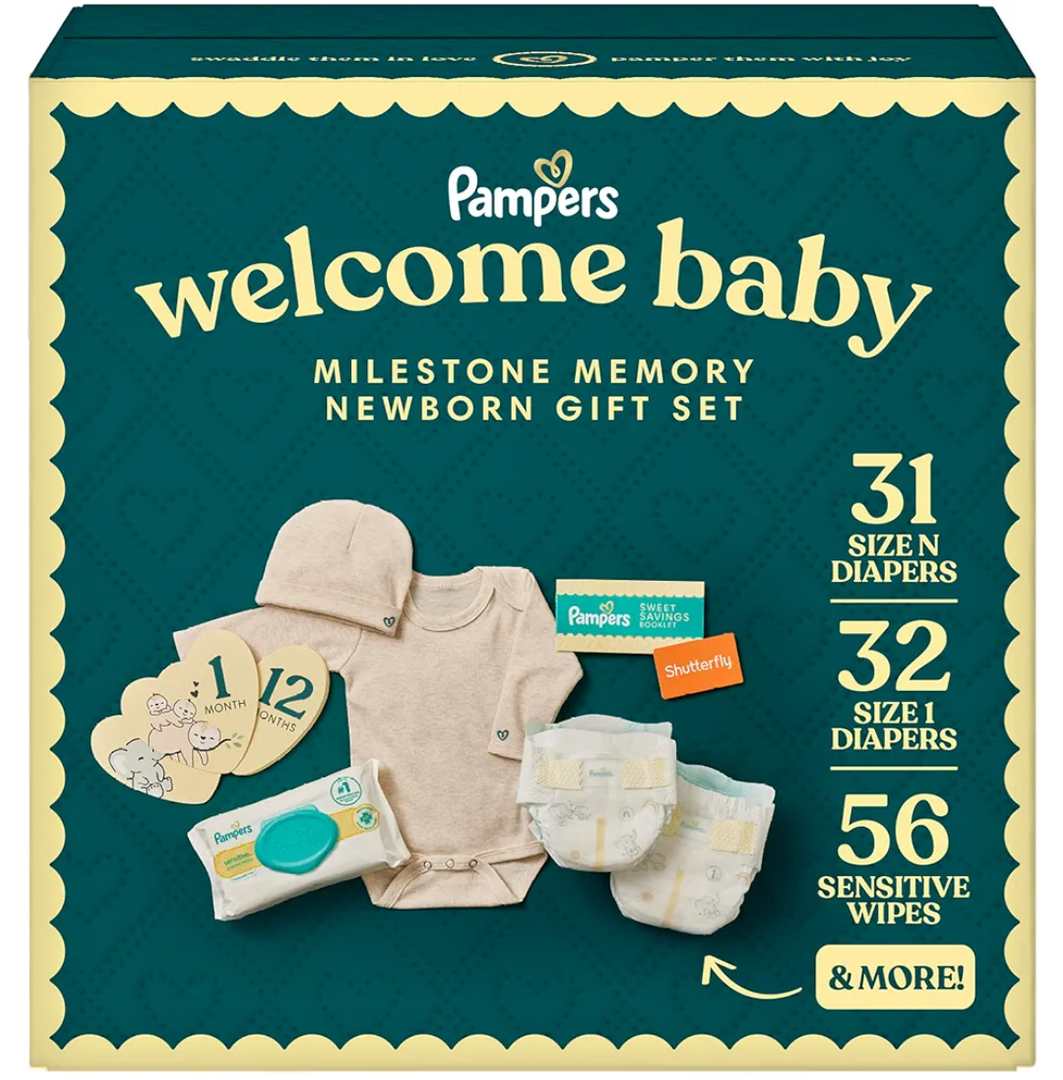 Pampers Gift Set, Diapers, Wipes, and Milestone Gifts, Newborn Set