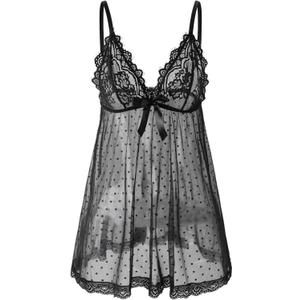 Sexy lingerie Lace Babydoll Chemise, Black, Women's Sleepwear S-5XL (XX-Large)