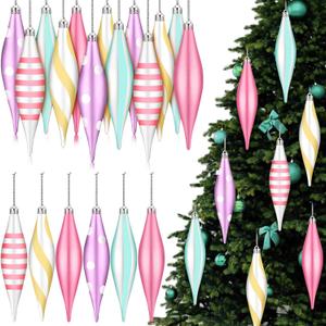 Hungdao 12 Pcs Pastel Macaron Colors Christmas Ornaments 6.3 Inch Droplet Stripe Dot Hanging Christmas Ornaments for Xmas Tree Decor for Home and Holiday Party Xmas Trees Accessories