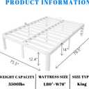 14 Inch King Size Bed Frame, White King Bed Frame with Metal Baffles, No Box Spring Needed, Heavy Duty Steel Platform Support, Round Corner Legs, Reserved Holes, Noiseless, Storage Space
