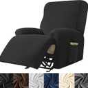 HFCNMY Recliner Chair Covers,4 Pieces Stretch Velvet Recliner Cover Thick Recliner Slipcovers-Covers for Recliners with Elastic Bottom Black