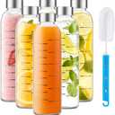 Glass Juice Bottles with Lids 25 oz Reusable Glass Water Bottles with Stainless Steel Caps 6 Pack, BPA Free,Leak Proof,Dishwasher Safe,for Refrigerator, Juicing, Iced Coffee, Cold Brew