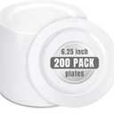 bUCLA 200PCS White Plastic Plates - 6.25inch Disposable Salad/Dessert/Appetizer/Small Cake Plates for Wedding & Party