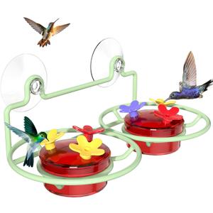 Window Hummingbird Feeder, Small Hummingbird Feeder for Outdoors with Strong Suction Cup - Metal Base & 6 Feeding Ports, Easy to Clean and Refill (1PC-Green)