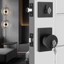 goldenwarm Black Exterior Door Knob with Deadbolt, Square Keyed Alike Matte Black Exterior Door Lock Set with Deadbolt, Heavy Duty Front Entry Door Locksets with Deadbolt(1 Pack)