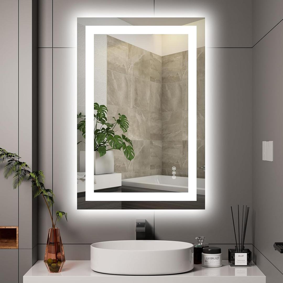36X24 LED Bathroom Mirror with Lights, Anti-Fog, Dimmable, Backlit + Front Lit, Smart Bathroom Vanity Mirror, Memory Function, Shatterproof, Tempered Glass (Horizontal/Vertical) (24"L x 36"W, Led Bathroom Mirror (3 Light Modes))