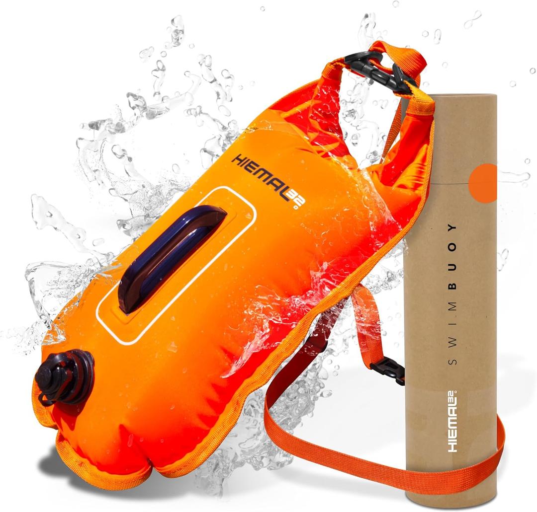 Swim Buoy for Open Water with Dry Bag 15L - Fully Waterproof Swim Bubble - Be Safe with Higher Visibility, Toughened Nylon and Rest Handle Swimming Buoy - Open Water Buoy for All Season Swimmers (Orange)