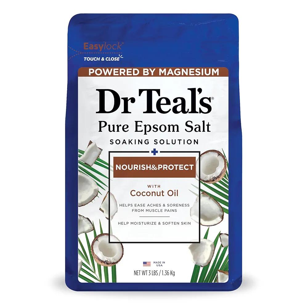 Dr Teal's Salt Soak with Pure Epsom Salt, Nourish & Protect with Coconut Oil, 3 lbs 4 Pack