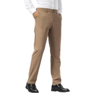 Plaid&Plain Men's Dress Pants Slim Fit Stretch Khaki Pants Wrinkle Free 8802 Khaki 32x30