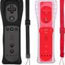 PGYFDAL 2 Packs Classic Remote Controller Compatible for Wii Wii U Console, Gamepad with Soft Silicone Sleeve and Wrist Strap (Black and Red)