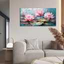 THRLVEART Lotus Bedroom Wall Decor for Women - Pink Flower Wall Decor for Bedroom - Modern Wall Art for Living Room Size 20" x 40"