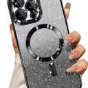 Misscase Compatible with iPhone 14 Pro Magnetic Glitter Case with Camera Lens Protector Full Protection Case Compatible with MagSafe Elegant Anti-Scratch Case Cover for iPhone 14 Pro Black