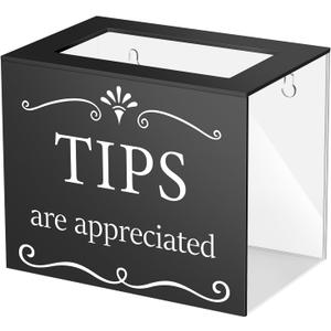 Vesici Acrylic Tips Jar for Bartender, 6 x 4 x 5 Inch, Wall Mounted Tip Box Bucket Plastic Donation Raffle Cash Box for Bartender Bars Restaurants Musicians Driver Money Storage(Black)