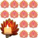 12 Pack Diwali Decoration 4 x 4 Inch Jharokha Lotus Design Wooden Candle Holder Tea Light Diya Holder Traditional Lotus Box Decor for Deepavali Decoration Festive Wall Decor DIY Craft