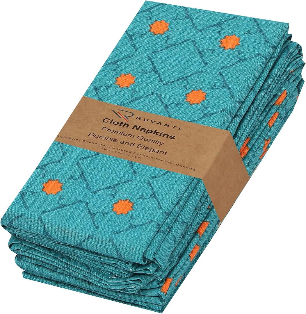 2 x RUVANTI Cloth Napkins Set of 6 Cotton 100%, 18x18 Inches Napkins Cloth Washable, Soft, Absorbent. Cotton Napkins for Parties, Christmas, Thanksgiving, Weddings, Dinner Napkins Cloth - Combo