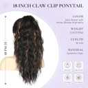 ZQIAN BEAUTY 18 Inch Claw Clip Ponytail Extension, Wavy Pony Tails Hair Extensions, Synthetic Hair Extensions Ponytail, Clip On Ponytails for Women (Dark Brown with Honey Blonde Highlights)