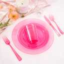 WDF 180 Pieces Pink Plastic Silverware Disposable - Clear Pink Cutlery Sets 60 Forks, 60 Knives and 60 Spoons - Heavy Duty Disposable Utensils for Wedding, Party