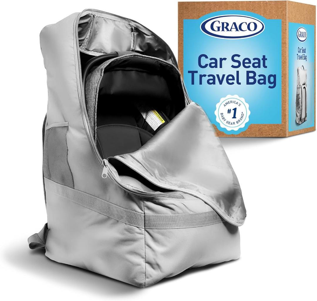 Graco Padded Car Seat Travel Bag & Infant Carrier Backpack, Durable Large Back Pack for Carseats & Booster Seats, Airport Gate Check Bag Luggage, Double Padded Strap, Water Resistant Material, Gray