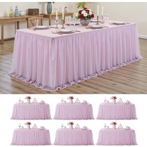 Pink Tulle Tablecloth for 6 Ft Rectangle Tables 6-Pack, Ideal for Weddings