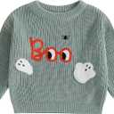 Baby Boy Girl Knit Sweater Halloween Ghost Pumpkin Embroidery Crew Neck Long Sleeve Tops Fall Winter Clothes (3-6 Months)