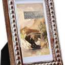 4x6 Rustic Picture Frame with Mat for 3x5, Decorative Distressed Beaded Wooden Real Glass, Vertical or Horizontal Display Photo Gallery Wall & Tabletop Frame, White Washed Brown