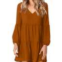 Amoretu Dresses for Women Tunic Dress V Neck Swing Shift Dresse Loose Fit, Summer, Fall, 2026 (Brown, S)