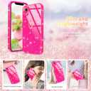 2 x Qviskteme for iPhone XR Case,with [1 x Tempered Glass Screen Protector] [Clear Glitter] Cute Bling Sparkly Phone Case Shockproof Protective Slim Soft Silicone Cover for Women Girls,6.1-Inch(Hot Pink)