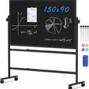 ZHIDIAN Rolling Chalkboard Double-Sided 60 x 36, Large Magnetic Blakc Dry Erase Board with Stand, Movable Blackboard for Office, School, Home