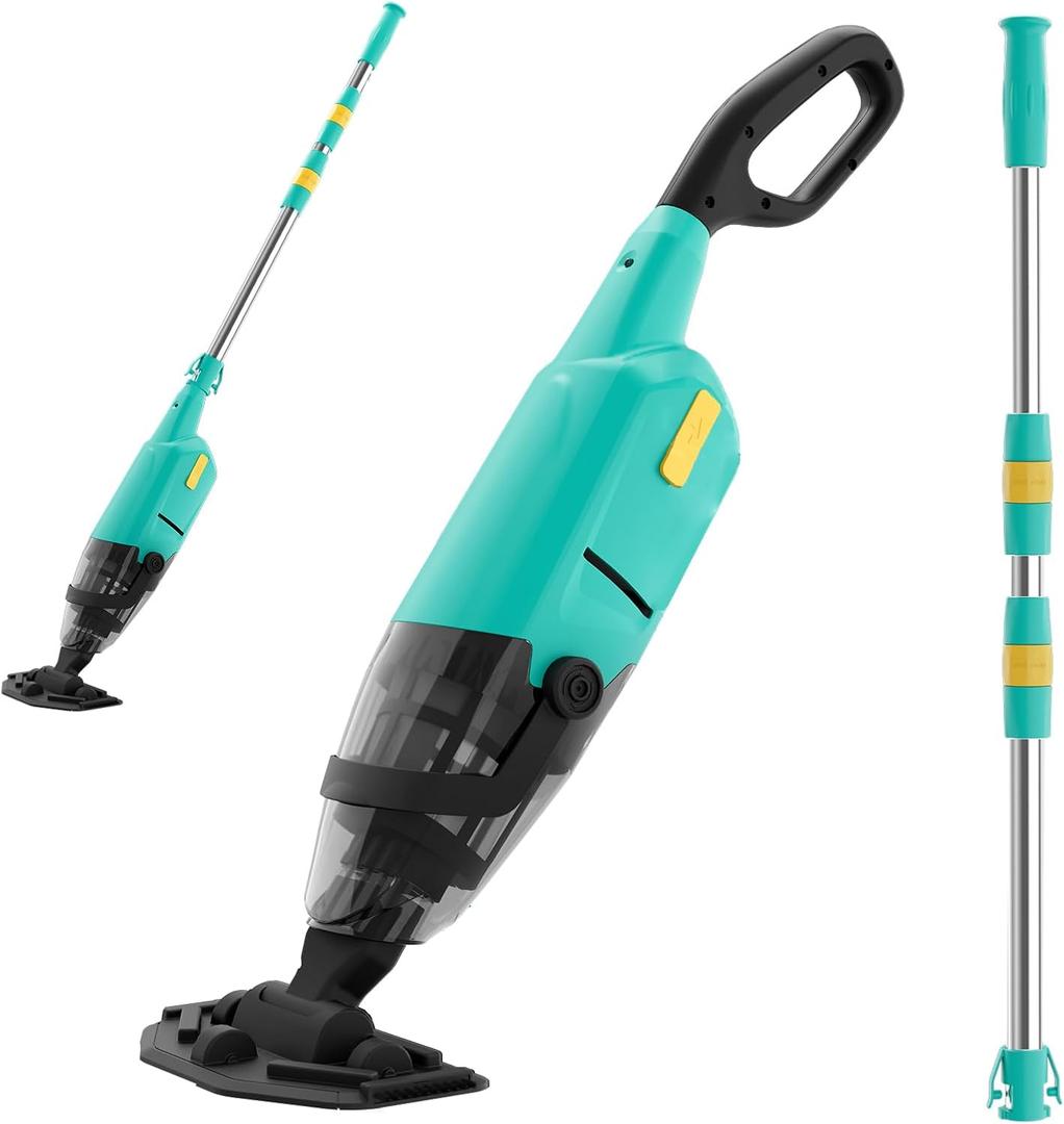 Pool Vacuum for Above Ground Pool  Rechargeable Cordless Pool Vacuum Cleaner with Telescopic Pole, 20Gal Powerful Suction, 90Min Run Time, Ideal for Spa, Hot Tub, Debris, Sand (Green)